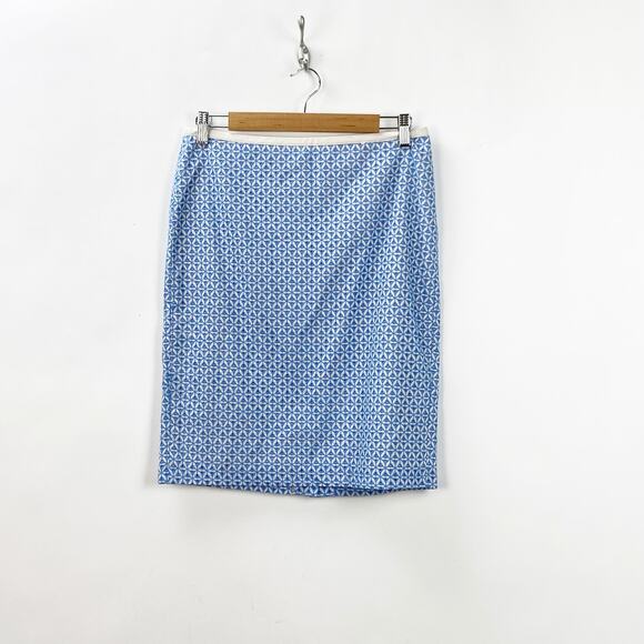 Talbots 4 Petite Womens Blue White Eyelet Print Straight Skirt - Picture 1 of 6